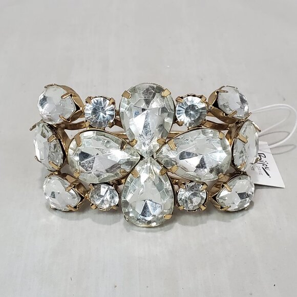 Bijou gold tone hinged bangle bracelet with faceted art glass jewel cluster - Picture 3 of 7